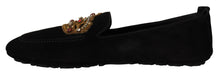 Load image into Gallery viewer, Dolce &amp; Gabbana Elegant Black Leather Loafer Slides with Gold Embroidery
