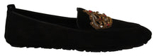 Load image into Gallery viewer, Dolce &amp; Gabbana Elegant Black Leather Loafer Slides with Gold Embroidery
