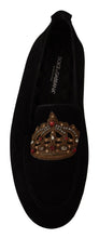 Load image into Gallery viewer, Dolce &amp; Gabbana Elegant Black Leather Loafer Slides with Gold Embroidery
