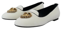 Load image into Gallery viewer, Dolce &amp; Gabbana Elegant White Velvet Loafers with Gold Heart Detail
