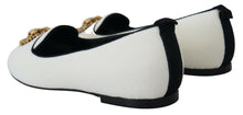 Load image into Gallery viewer, Dolce &amp; Gabbana Elegant White Velvet Loafers with Gold Heart Detail
