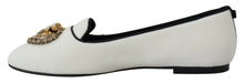 Load image into Gallery viewer, Dolce &amp; Gabbana Elegant White Velvet Loafers with Gold Heart Detail
