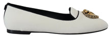 Load image into Gallery viewer, Dolce &amp; Gabbana Elegant White Velvet Loafers with Gold Heart Detail
