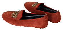 Load image into Gallery viewer, Dolce &amp; Gabbana Opulent Orange Leather Loafers with Gold Embroidery
