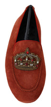 Load image into Gallery viewer, Dolce &amp; Gabbana Opulent Orange Leather Loafers with Gold Embroidery
