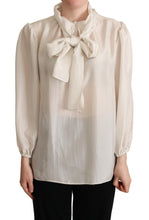 Load image into Gallery viewer, Dolce &amp; Gabbana Elegant Light Gray Silk Ascot Blouse
