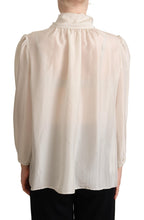 Load image into Gallery viewer, Dolce &amp; Gabbana Elegant Light Gray Silk Ascot Blouse
