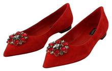 Load image into Gallery viewer, Dolce &amp; Gabbana Crystal Embellished Red Suede Flats
