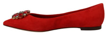 Load image into Gallery viewer, Dolce &amp; Gabbana Crystal Embellished Red Suede Flats
