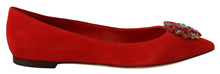 Load image into Gallery viewer, Dolce &amp; Gabbana Crystal Embellished Red Suede Flats
