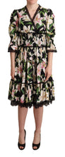Load image into Gallery viewer, Dolce &amp; Gabbana Elegant Lily Print Midi Dress with Lace Trim
