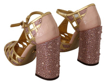 Load image into Gallery viewer, Dolce &amp; Gabbana Pink Gold Leather Crystal Pumps T-strap Shoes
