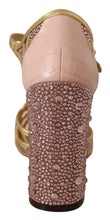 Load image into Gallery viewer, Dolce &amp; Gabbana Pink Gold Leather Crystal Pumps T-strap Shoes
