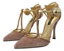 Load image into Gallery viewer, Dolce &amp; Gabbana Pink Crystal T-strap Heels Pumps Shoes
