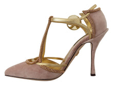 Load image into Gallery viewer, Dolce &amp; Gabbana Pink Crystal T-strap Heels Pumps Shoes
