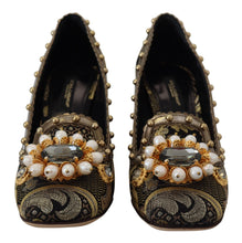 Load image into Gallery viewer, Dolce &amp; Gabbana Gold Crystal Square Toe Brocade Pumps Shoes
