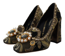 Load image into Gallery viewer, Dolce &amp; Gabbana Gold Crystal Square Toe Brocade Pumps Shoes
