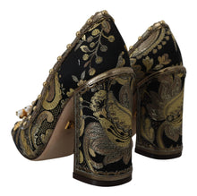 Load image into Gallery viewer, Dolce &amp; Gabbana Gold Crystal Square Toe Brocade Pumps Shoes
