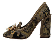 Load image into Gallery viewer, Dolce &amp; Gabbana Gold Crystal Square Toe Brocade Pumps Shoes
