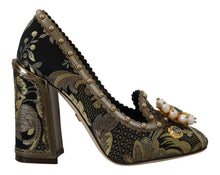 Load image into Gallery viewer, Dolce &amp; Gabbana Gold Crystal Square Toe Brocade Pumps Shoes
