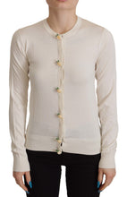 Load image into Gallery viewer, Dolce &amp; Gabbana White Silk Knit Rose Button Cardigan Sweater
