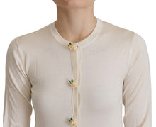 Load image into Gallery viewer, Dolce &amp; Gabbana White Silk Knit Rose Button Cardigan Sweater
