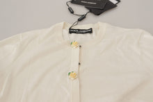 Load image into Gallery viewer, Dolce &amp; Gabbana White Silk Knit Rose Button Cardigan Sweater
