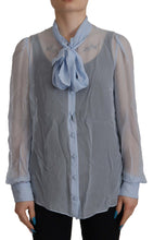 Load image into Gallery viewer, Dolce &amp; Gabbana Elegant Silk Ascot Collar Blouse in Light Blue
