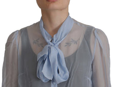 Load image into Gallery viewer, Dolce &amp; Gabbana Elegant Silk Ascot Collar Blouse in Light Blue

