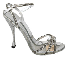 Load image into Gallery viewer, Dolce &amp; Gabbana Silver Leather Ankle Strap Sandals with Crystals
