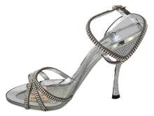 Load image into Gallery viewer, Dolce &amp; Gabbana Silver Leather Ankle Strap Sandals with Crystals
