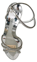 Load image into Gallery viewer, Dolce &amp; Gabbana Silver Leather Ankle Strap Sandals with Crystals
