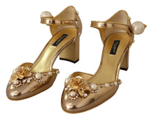 Load image into Gallery viewer, Dolce &amp; Gabbana Elegant Gold Leather Block Heels with Crystals
