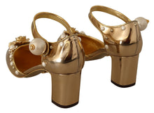 Load image into Gallery viewer, Dolce &amp; Gabbana Elegant Gold Leather Block Heels with Crystals
