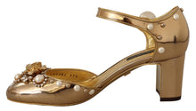 Load image into Gallery viewer, Dolce &amp; Gabbana Elegant Gold Leather Block Heels with Crystals
