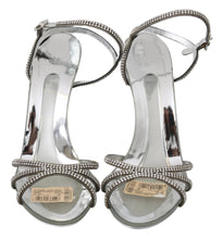 Load image into Gallery viewer, Dolce &amp; Gabbana Silver Leather Ankle Strap Sandals with Crystals
