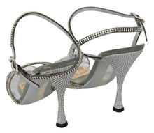 Load image into Gallery viewer, Dolce &amp; Gabbana Silver Leather Ankle Strap Sandals with Crystals
