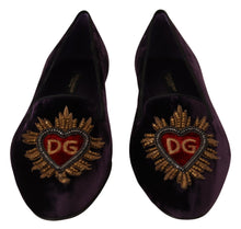 Load image into Gallery viewer, Dolce &amp; Gabbana Chic Purple Velvet Loafers with Heart Detail
