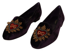 Load image into Gallery viewer, Dolce &amp; Gabbana Chic Purple Velvet Loafers with Heart Detail
