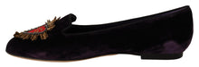 Load image into Gallery viewer, Dolce &amp; Gabbana Chic Purple Velvet Loafers with Heart Detail
