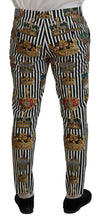 Load image into Gallery viewer, Dolce &amp; Gabbana Elegant Gold Crown Stripe Chino Pants
