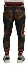 Load image into Gallery viewer, Dolce &amp; Gabbana Gray Silk Baroque Crown Trousers Sport Pants
