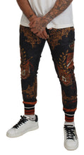 Load image into Gallery viewer, Dolce &amp; Gabbana Gray Silk Baroque Crown Trousers Sport Pants
