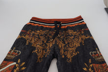 Load image into Gallery viewer, Dolce &amp; Gabbana Gray Silk Baroque Crown Trousers Sport Pants
