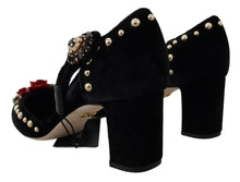 Load image into Gallery viewer, Dolce &amp; Gabbana Black Pearl Crystal Vally Heels Sandals Shoes
