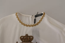Load image into Gallery viewer, Dolce &amp; Gabbana Elegant Silk Blouse with Gold Crown Embroidery
