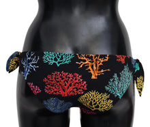 Load image into Gallery viewer, Dolce &amp; Gabbana Chic Black Side-Tie Coral Print Bikini Bottom
