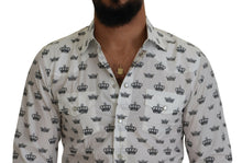 Load image into Gallery viewer, Dolce &amp; Gabbana White Crown Print Slim Fit Cotton Shirt
