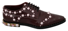 Load image into Gallery viewer, Dolce &amp; Gabbana Elegant Bordeaux Lace-Up Flats with Pearls and Crystals
