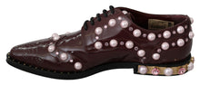 Load image into Gallery viewer, Dolce &amp; Gabbana Elegant Bordeaux Lace-Up Flats with Pearls and Crystals
